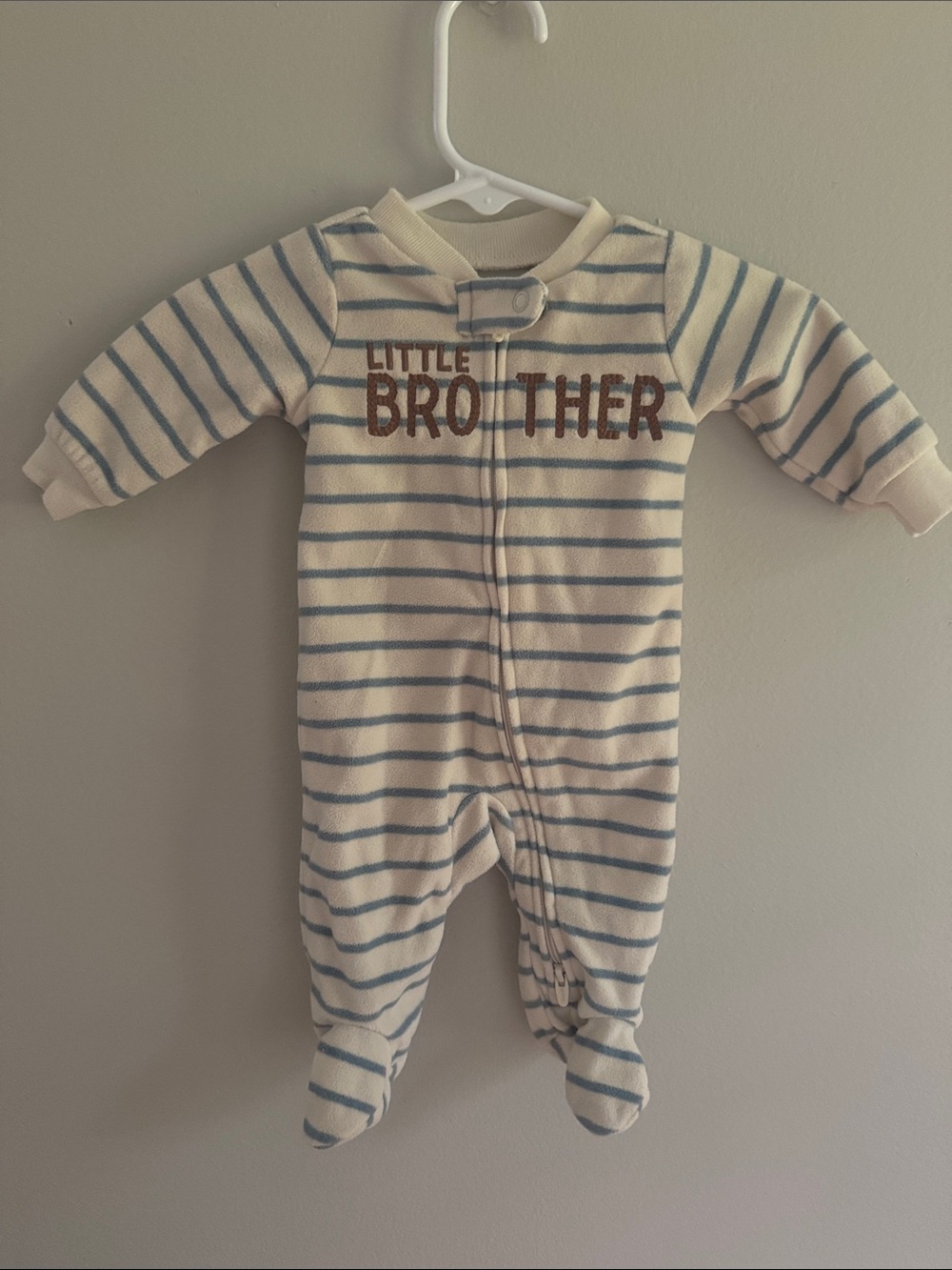 Carter's Cream & Blue Striped Footed One-Piece "Little Brother"
